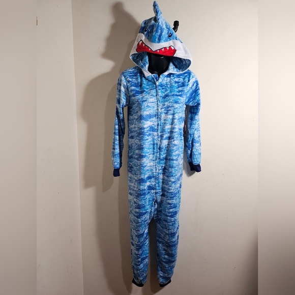 NEW Wonder Nation Blue Shark Juniors Onesie Hooded 10-12 - Picture 4 of 13